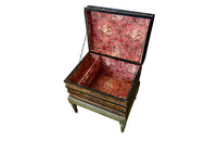 Charming lidded, leather and painted wood box footstool dating to the French Restoration Period [1814-1830]