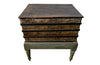 Charming lidded, leather and painted wood box footstool dating to the French Restoration Period [1814-1830]