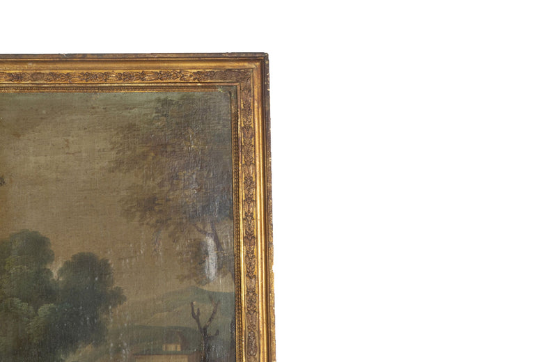 Very rare and charming early 19th Century French trumeau mirror with painting of a naturalist