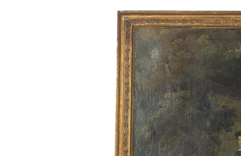 Very rare and charming early 19th Century French trumeau mirror with painting of a naturalist