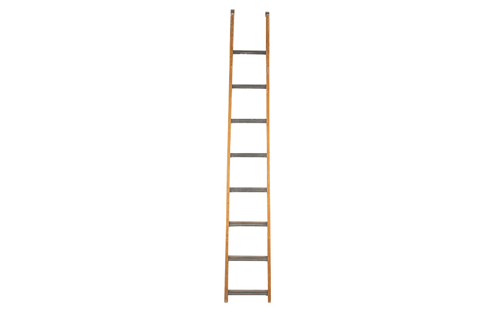 Early 20th Century French Library Ladder With Iron Hooks