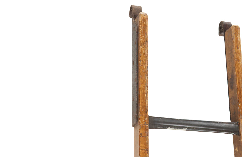 Early 20th Century French Library Ladder With Iron Hooks