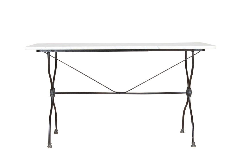 Elegant and long early 20th Century French iron base bistro table. 