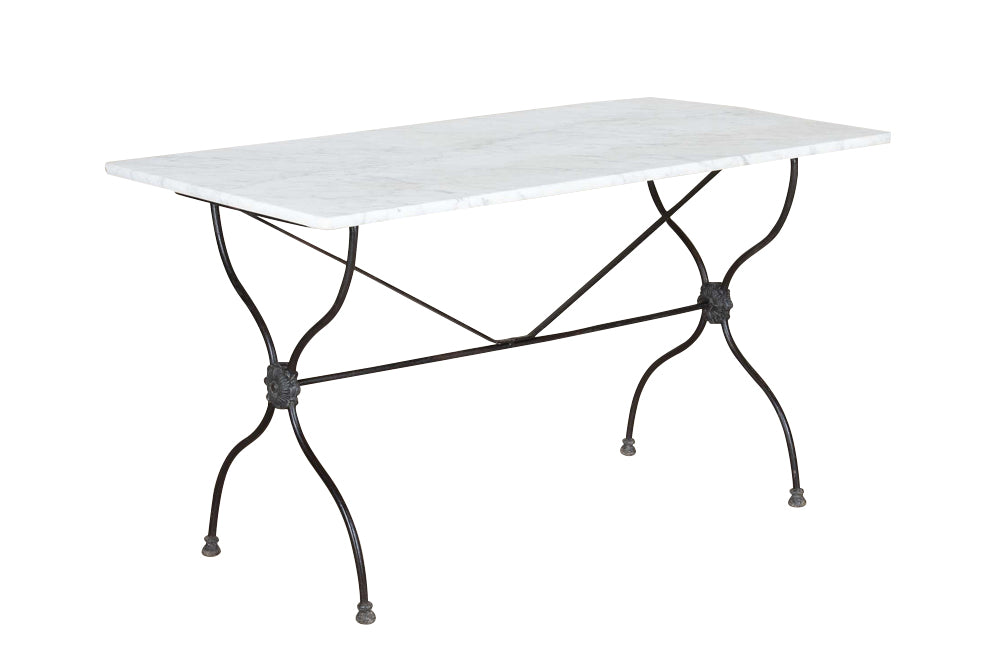 Elegant and long early 20th Century French iron base bistro table. 
