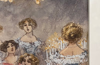 Original unsigned watercolour on paper depicting a cheeky theatrical Belle Époque cabaret salon scene, likely Parisian, circa 1895–1915.