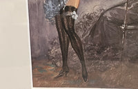 Original unsigned watercolour on paper depicting a cheeky theatrical Belle Époque cabaret salon scene, likely Parisian, circa 1895–1915.