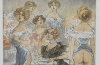 Original unsigned watercolour on paper depicting a cheeky theatrical Belle Époque cabaret salon scene, likely Parisian, circa 1895–1915.