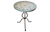 Rare 1920s French enamel top gueridon or tripod table with wrought iron base