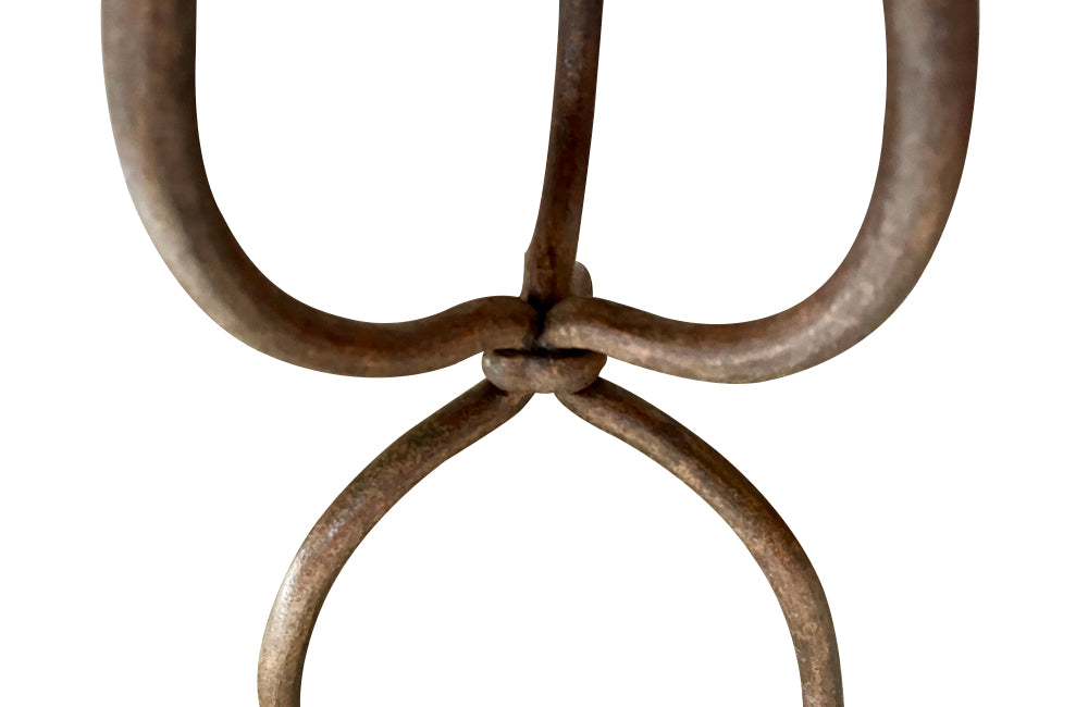 Rare 1920s French enamel top gueridon or tripod table with wrought iron base