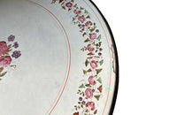 Rare, French enamel top gueridon
table with painted iron tripod base joined with central floral medaillion and
pretty enamelled top with floral motifs