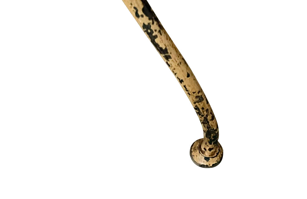 Rare, French enamel top gueridon
table with painted iron tripod base joined with central floral medaillion and
pretty enamelled top with floral motifs