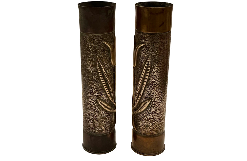 Pair of Early 20th Century French Decorative Trench Art Vases