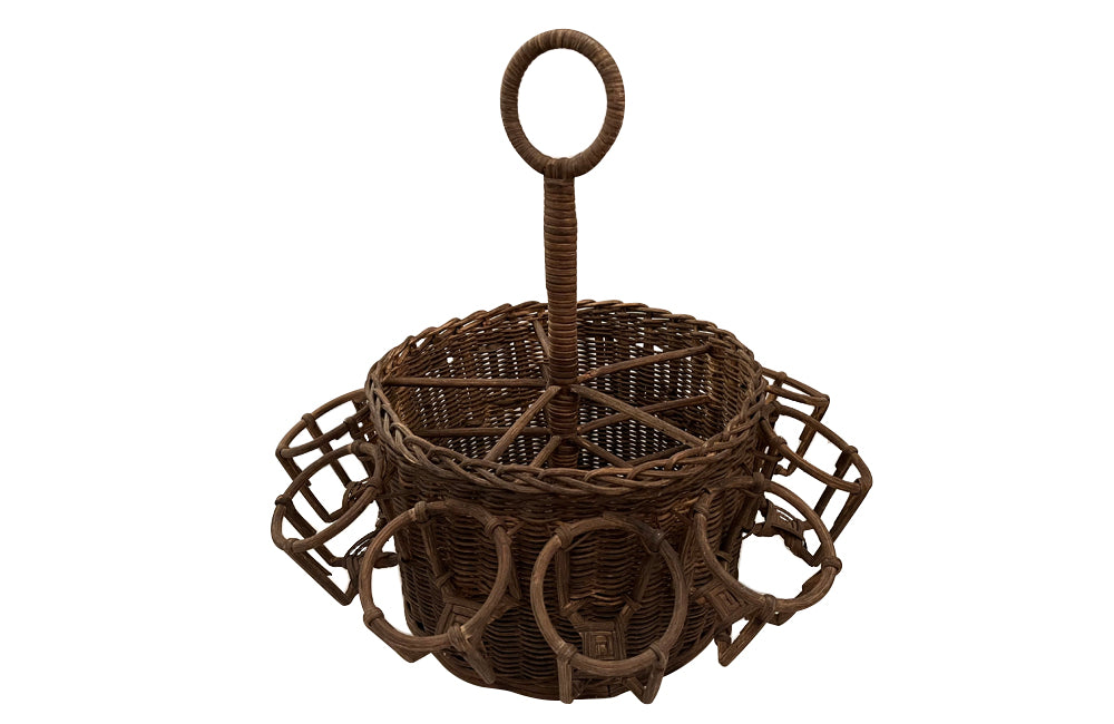 Charming early 20th Century French country wicker drinks carrier.