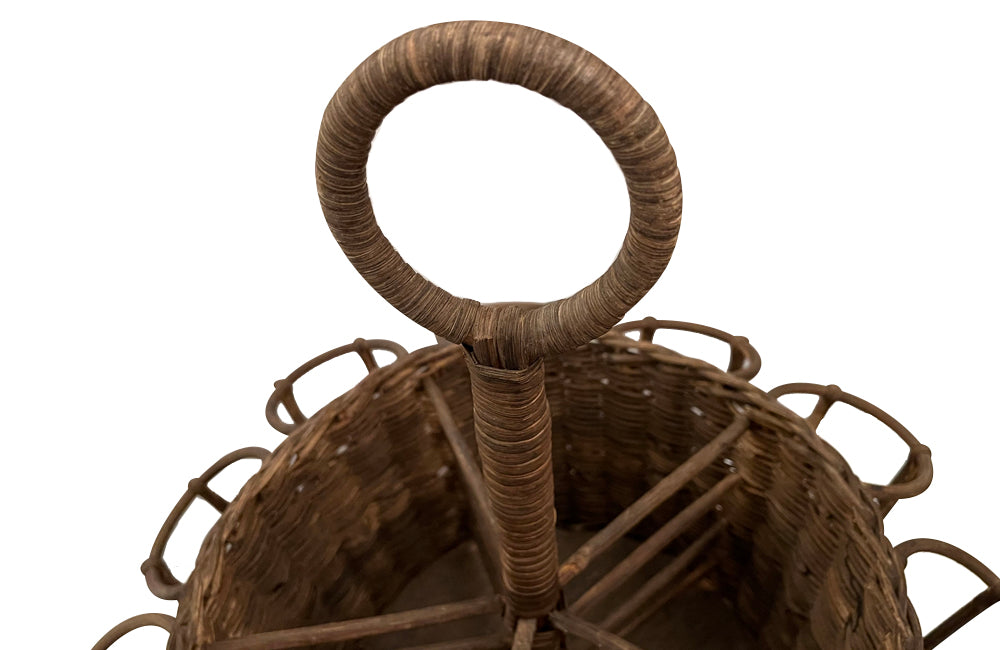 Charming early 20th Century French country wicker drinks carrier.