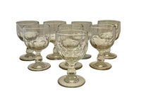 Eight antique French hand blown thumbnail cut wine glasses circa 1900 - French antiques