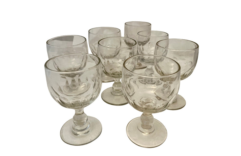 Eight antique French hand blown thumbnail cut wine glasses circa 1900 - French antiques