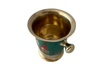 Mid-Century enamelled brass wine cooler with floral and foliate themed decoration and brass handles