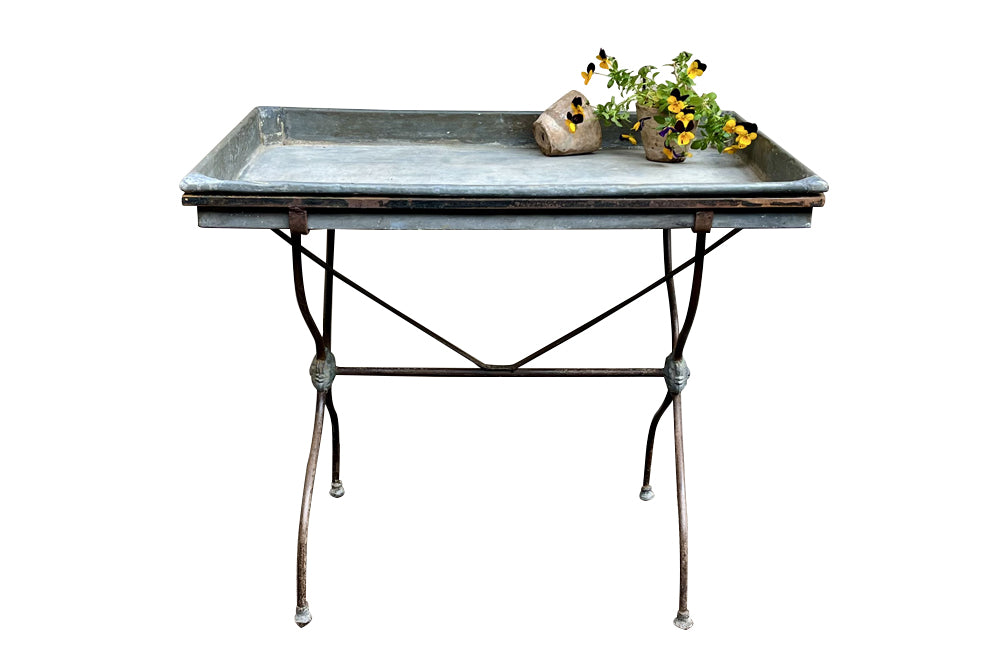 Early 20th Century French Florist's Zinc Tray Table