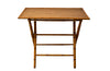 Folding faux bamboo table with coloured rattan top.