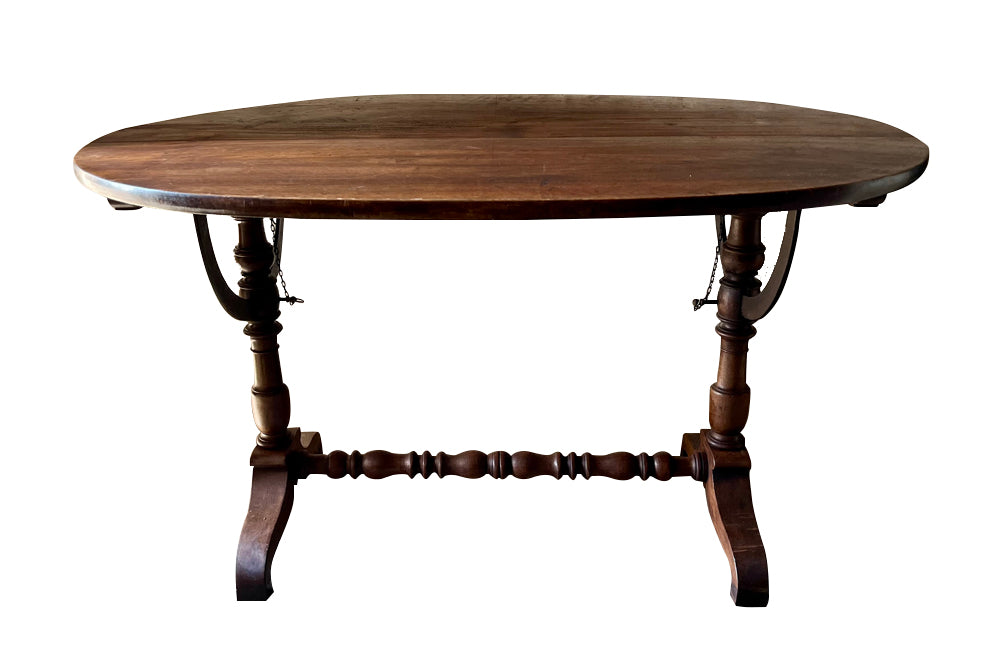 French 19th century walnut and iron oval folding vineyard table