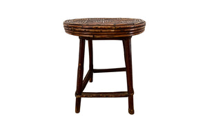 Charming little French Art Populaire twigwork occasional table or foot stool with attractive geometric star design to top. Circa 1900 - AD & PS Antiques 