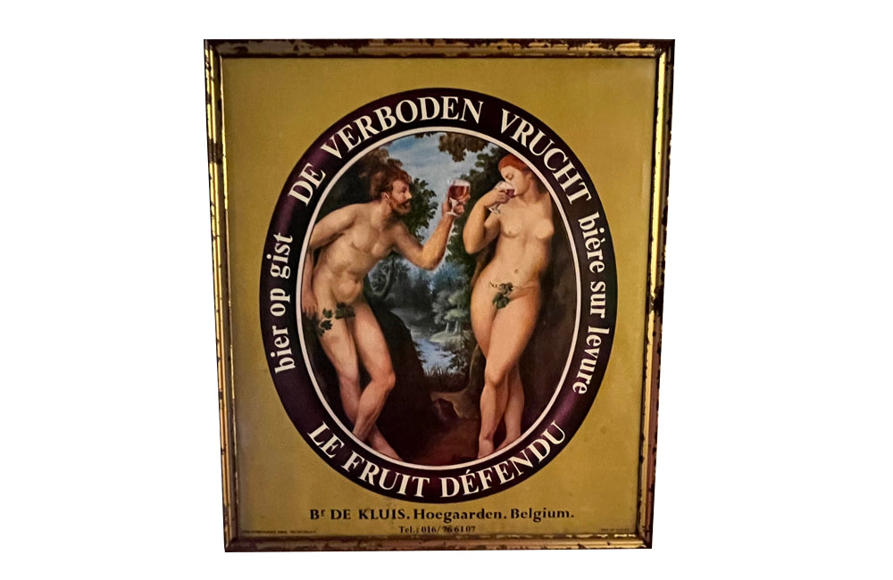 Fun, 20th century advertising sign for 'Verboden Vrucht' beer [Translation: Forbidden Fruit]