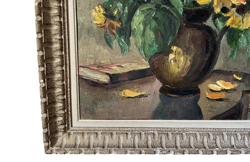 French Still Life Painting of 'Sunflowers' By Delille