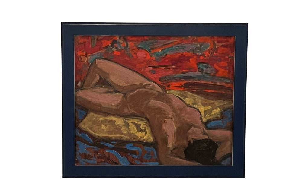 Mid-Century French Framed Oil Painting 'Reclining Nude'