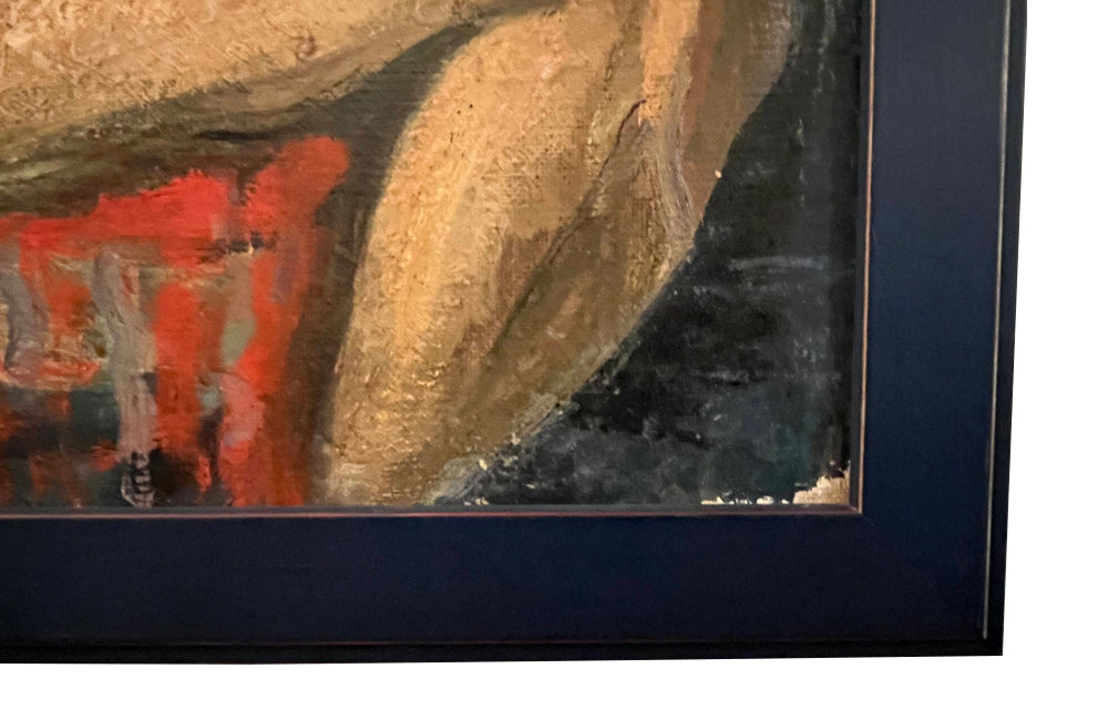 Mid-Century French oil on board of a seated female nude study by Jean Perret