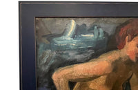 Mid-Century French oil on board of a seated female nude study by Jean Perret