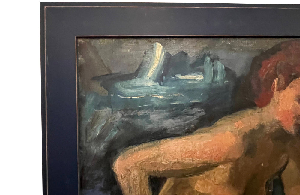 Mid-Century French oil on board of a seated female nude study by Jean Perret