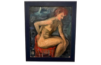 Mid-Century French oil on board of a seated female nude study by Jean Perret