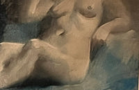 Mid century nude French pastel of a reclining female nude in carved frame. 