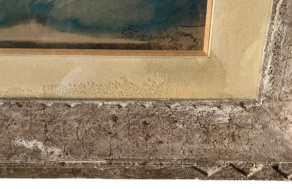 Mid century nude French pastel of a reclining female nude in carved frame. 