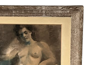 Mid century nude French pastel of a reclining female nude in carved frame. 