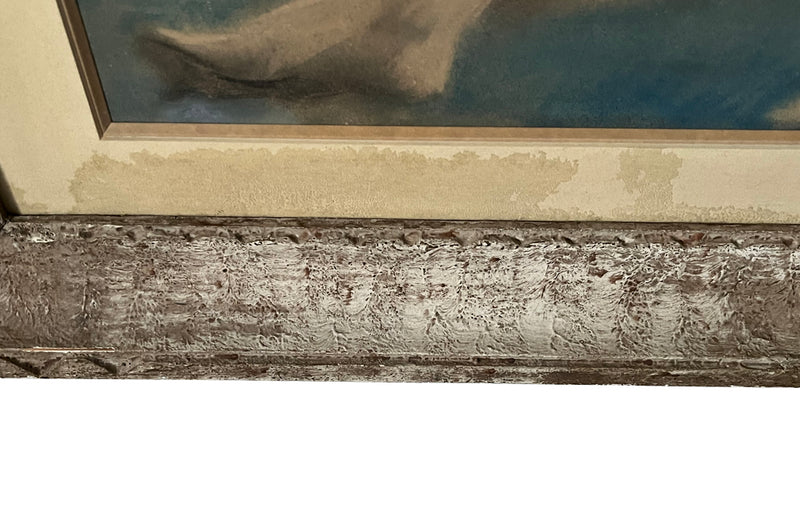 Mid century nude French pastel of a reclining female nude in carved frame. 