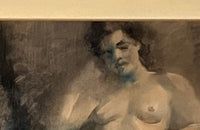 Mid century nude French pastel of a reclining female nude in carved frame. 