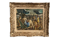 Mid 20th century painting of a beach scene by the atrist Marius Woulfart - Antique Oil Paintings