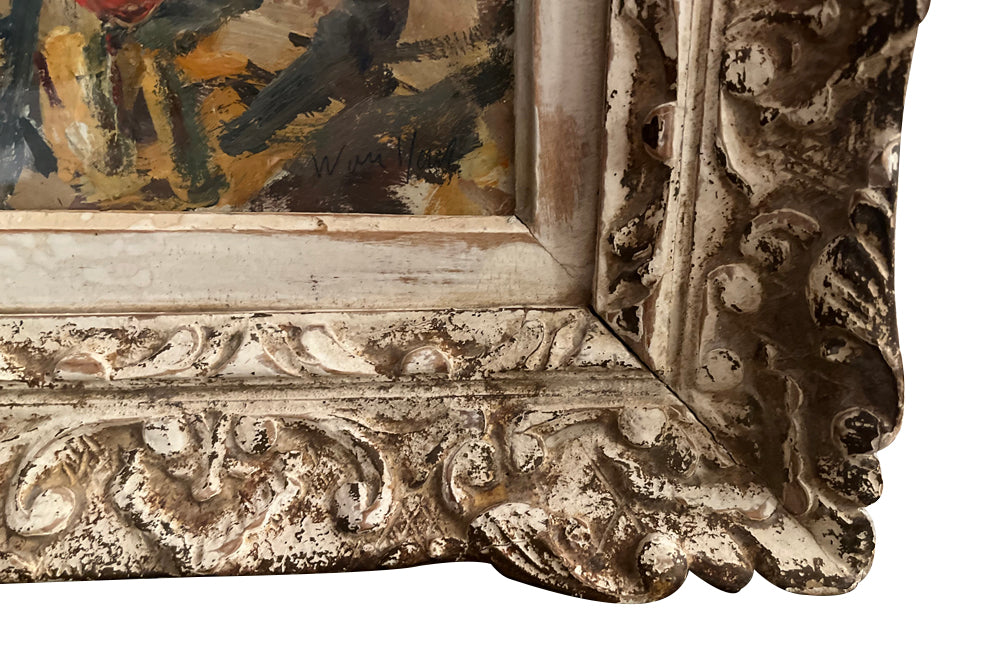 Mid 20th century painting of a beach scene by the atrist Marius Woulfart - Antique Oil Paintings