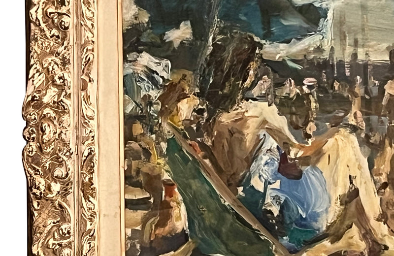 Mid 20th century painting of a beach scene by the atrist Marius Woulfart - Antique Oil Paintings