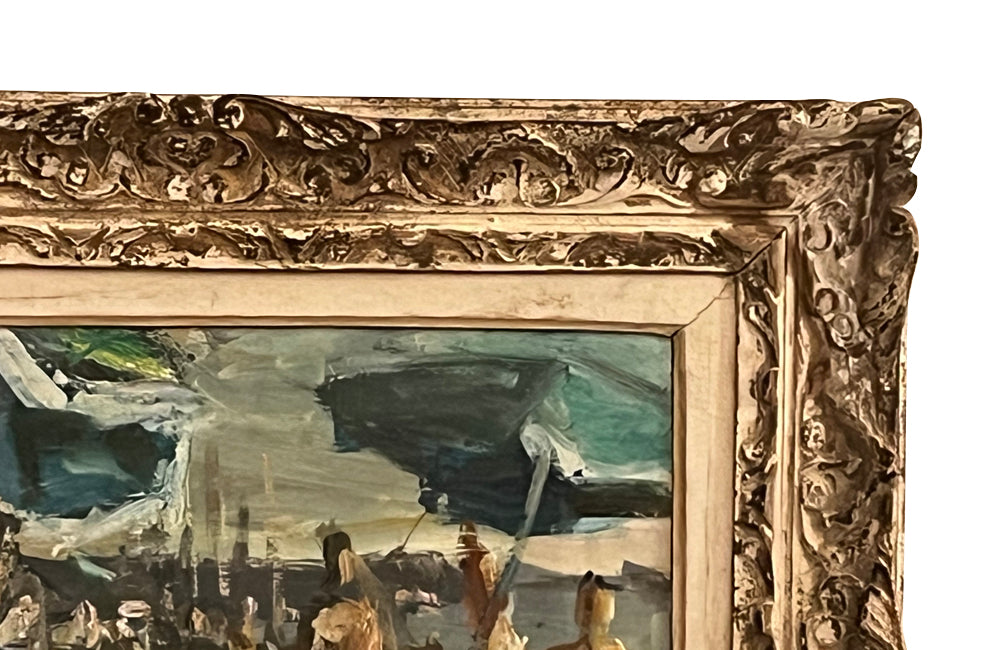 Mid 20th century painting of a beach scene by the atrist Marius Woulfart - Antique Oil Paintings