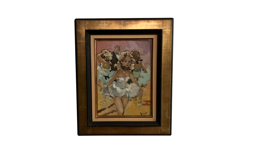 Mid-Century French framed oil on board painting of a ballet dancer by Grisot