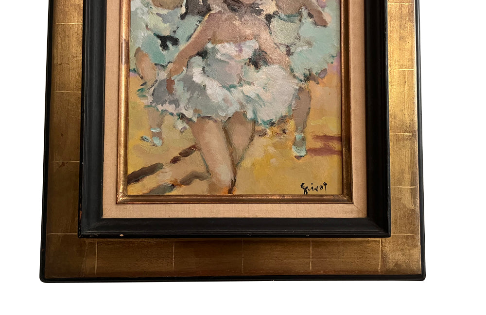 Mid-Century French framed oil on board painting of a ballet dancer by Grisot