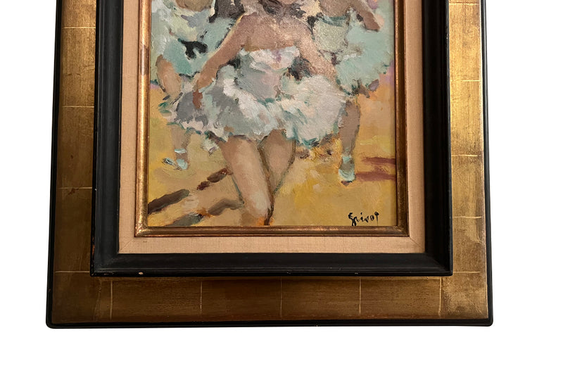 Mid-Century French framed oil on board painting of a ballet dancer by Grisot