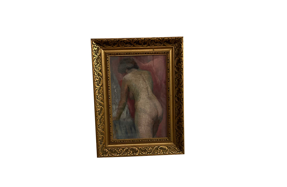 Framed 20th Century French oil on card painting beautiful portrait of a standing nude female figure signed by the artist, Henri Andre Martin