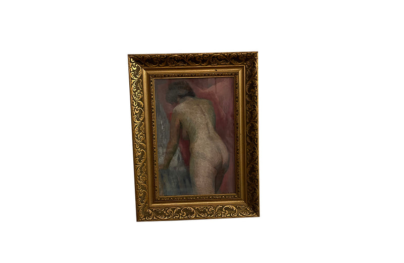 Framed 20th Century French oil on card painting beautiful portrait of a standing nude female figure signed by the artist, Henri Andre Martin