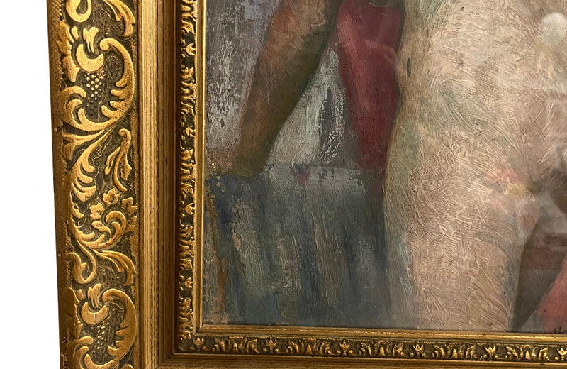 Framed 20th Century French oil on card painting beautiful portrait of a standing nude female figure signed by the artist, Henri Andre Martin