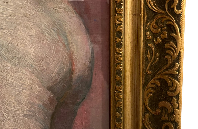 Framed 20th Century French oil on card painting beautiful portrait of a standing nude female figure signed by the artist, Henri Andre Martin