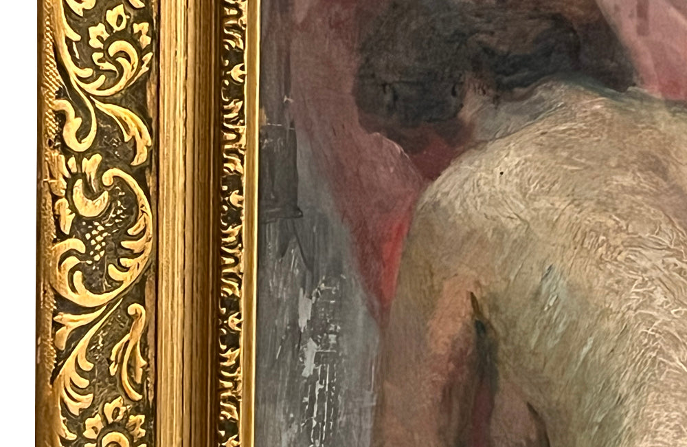 Framed 20th Century French oil on card painting beautiful portrait of a standing nude female figure signed by the artist, Henri Andre Martin