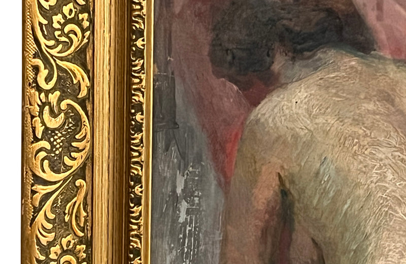 Framed 20th Century French oil on card painting beautiful portrait of a standing nude female figure signed by the artist, Henri Andre Martin